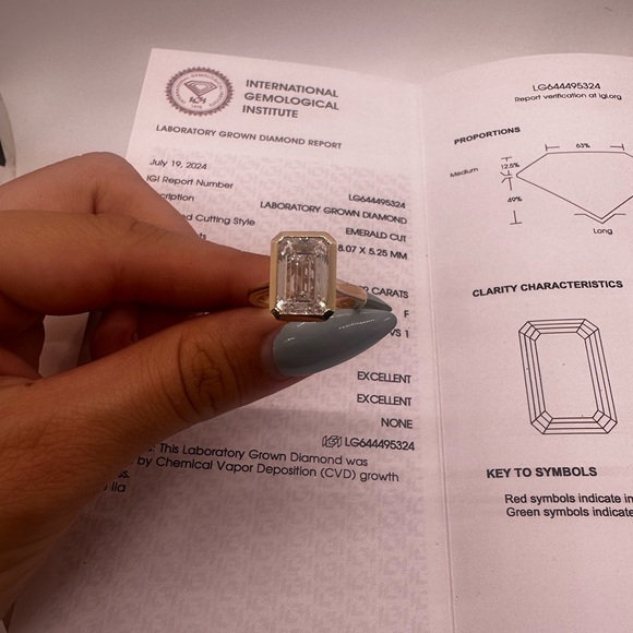 5.09 carat f vs1 emerald cut bezel solitaire diamond engagement ring - Picture 6 of 11